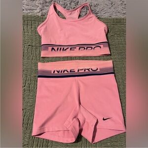 Nike Pink Bike Shorts and Sports Bra Set
